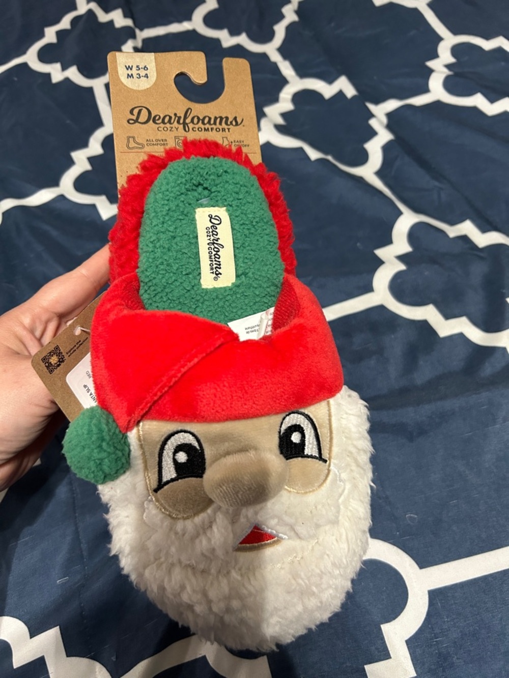 dearfoams Red, Green & White Santa Plush Holiday Slipper